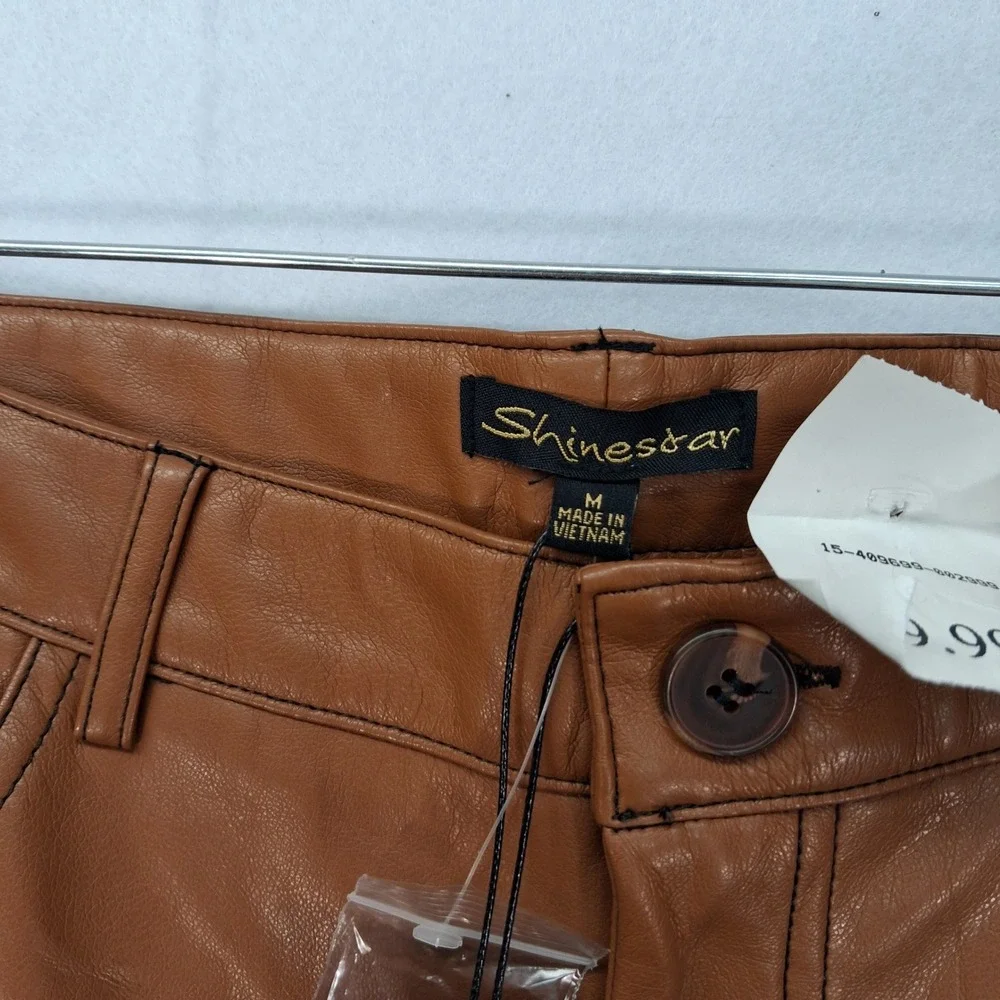 Shinestar Pants Womens Medium SP5351 Brown Vegan Leather Straight Leg NEW - Picture 4 of 9